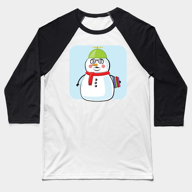 Nerdy Snowman Geek - Funny Illustration Baseball T-Shirt by DesignWood Atelier